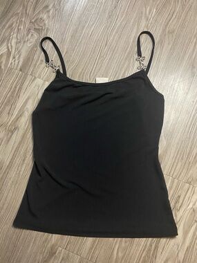 Wrapper Black Camisole Y2K Silver Hardware Strap Top Clubwear Spaghetti Strap